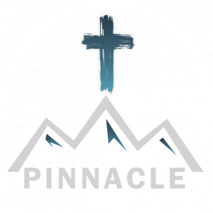 Cross above mountain with half circle above and The Pinnacle Church written inside mountain outline.